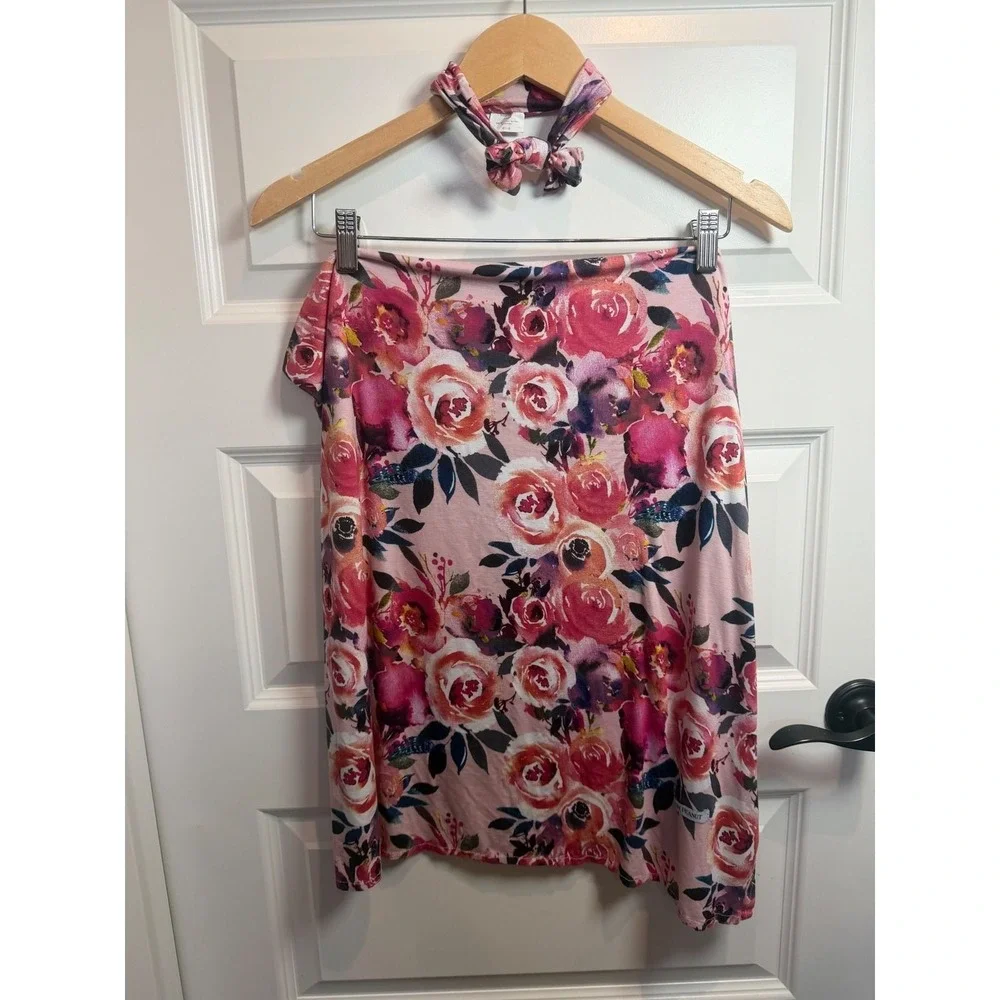 Posh Peanut Pink Floral Rose Bamboo Viscose Swaddle Blanket and Headband Set